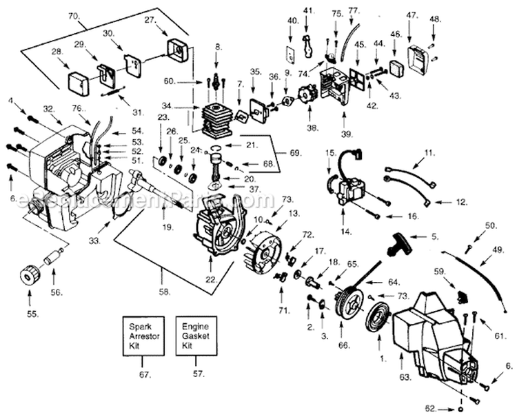 Page C Diagram and Parts List for XT45  Weed Eater Trimmer